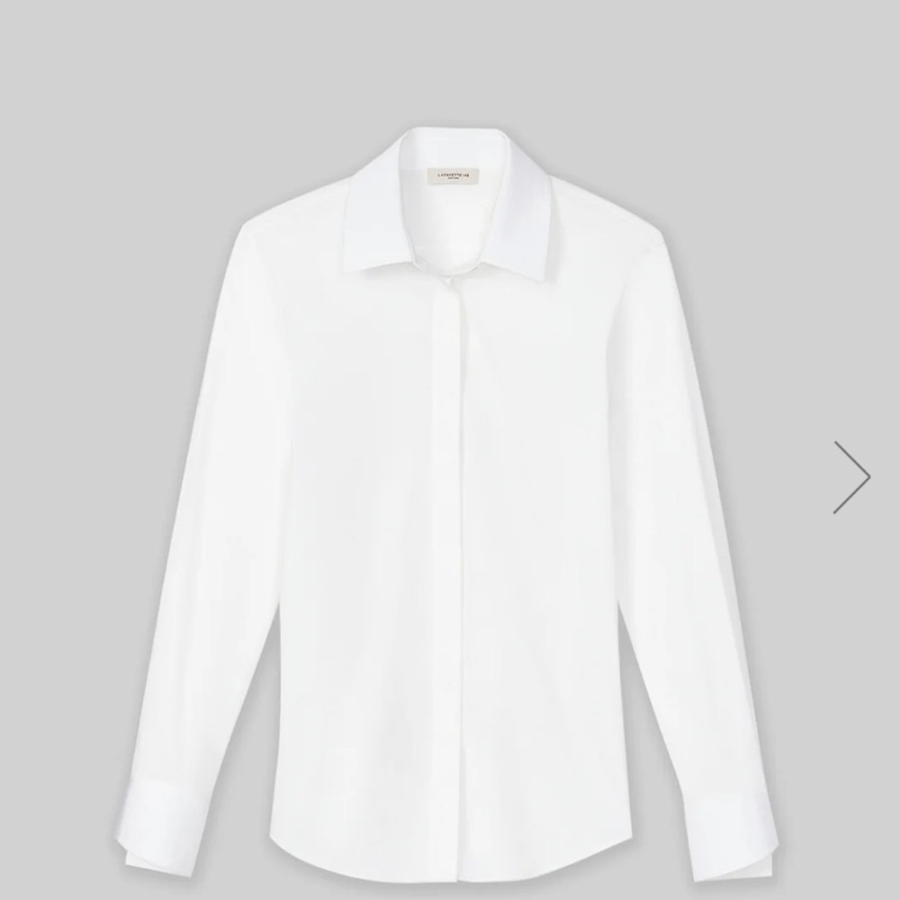 Lafayette 148 NY Off White Stretch Poplin Shirt Sz 16 | Classic Tailored Blouse - Picture 8 of 9